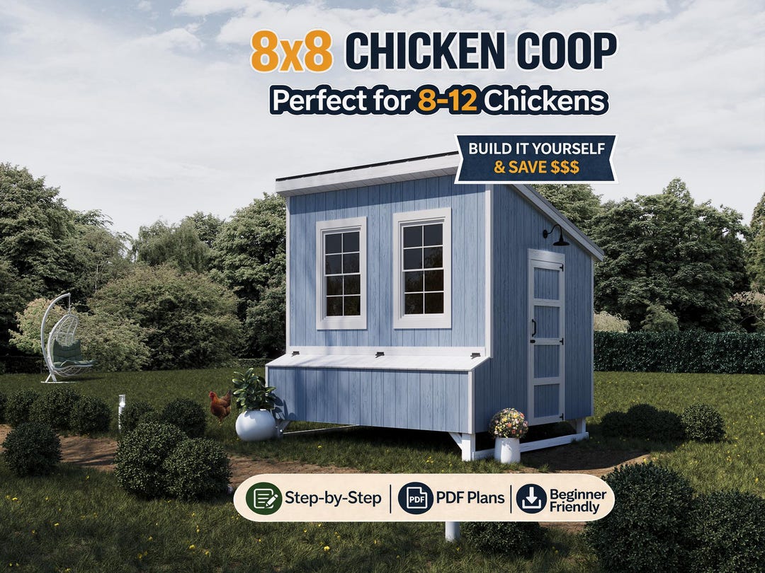 Chicken Coop Plans 8x8 | DIY Wooden Hen House | Single-pitched Roof PDF ...