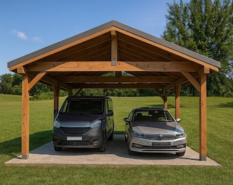 Wooden Double Carport Plans | DIY Two Car Shelter (PDF)