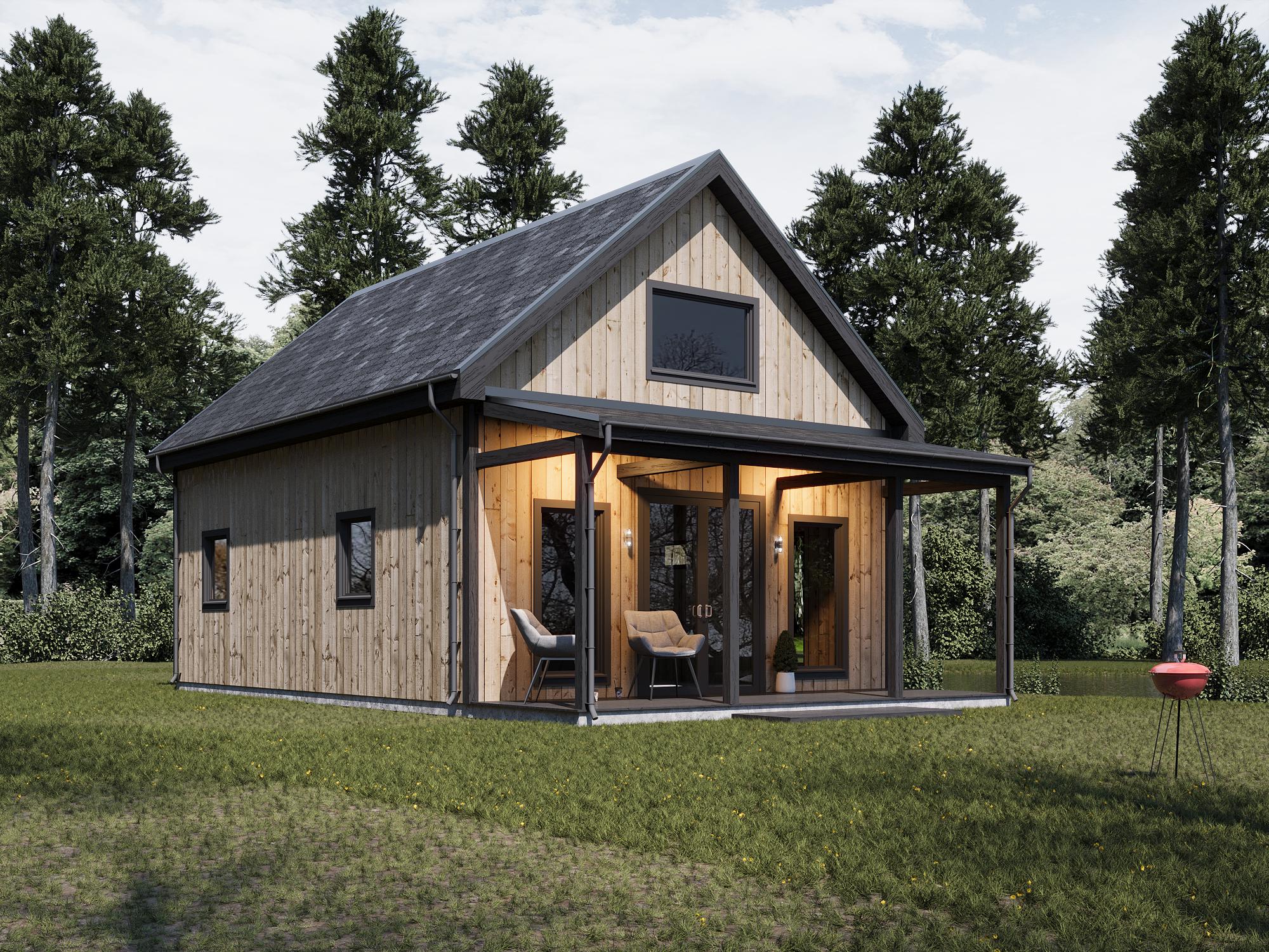 Timber Loft Cabin Plans – 21x29 Modern Two-Story Wood House with Loft & Terrace, Cozy DIY Small Home Blueprint PDF, Instant Download