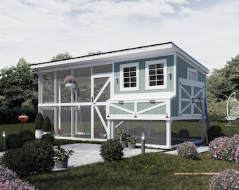 6x6 Chicken Coop Plans for 10-15-20 Chickens – Cluck Cottage 6x6 Coop and Run with Nesting Boxes & Roosts, Instant DIY PDF Download