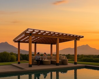 Planos de pérgola de madera de 14 x 20 pulgadas / Techo de patio DIY / Refugio exterior moderno (PDF)