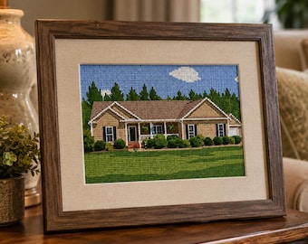 Custom Home Needlepoint Canvas – Personalized House Portrait Keepsake
