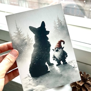Cartão postal Corgi e Tonttu - Um vislumbre do folclore finlandês