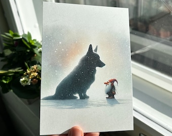 Corgi and Tonttu Postcard