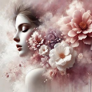 Impression d&#39;art floral paysage de rêve : femme en fleurs - Toile giclée