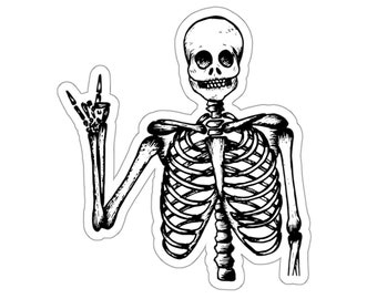 Rock-On Skeleton Sticker I Spooky Sticker, Halloween Sticker, Black and White, Waterbottle Sticker, Laptop Sticker