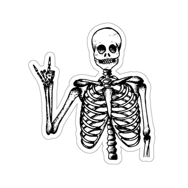 Rock-On Skeleton Sticker I Spooky Sticker, Halloween Sticker, Black and White, Waterbottle Sticker, Laptop Sticker