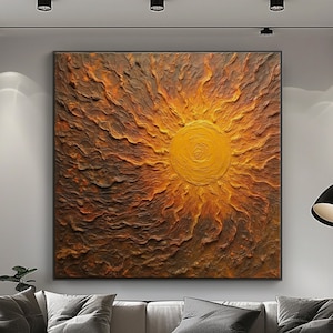 Sun And Sun Rays, 100% Hand Painted, Textured Painting, Acrylic Abstract Oil Painting, Wall Decor Living Room, Office Wall Art