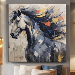 Horse Running, Animal, 100% Hand Painted, Textured Painting, Acrylic Abstract Oil Painting, Wall Decor Living Room, Office Wall Art