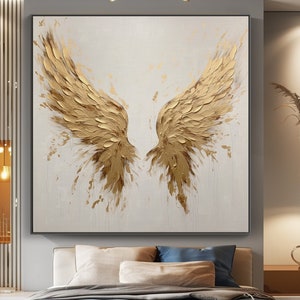 Golden Wings Painting, 100% Hand Painted, Textured Painting, Acrylic Abstract Oil Painting, Wall Decor Living Room, Office Wall Art