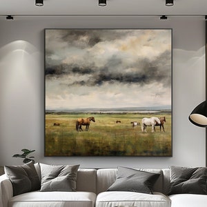 Field Of Horses, 100% Hand Painted, Textured Painting, Acrylic Abstract Oil Painting, Wall Decor Living Room, Office Wall Art