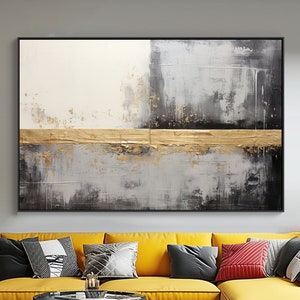 Black, Gold, White and Gray, 100% Hand Painted, Textured Painting, Acrylic Abstract Oil Painting, Wall Decor Living Room, Office Wall Art