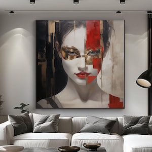 女性の手作りの顔のアートワーク 抽象的な女性の絵画 額入り女性の絵画 装飾 オリジナル ウォールアート 女性の顔 キャンバスアート 顔のない絵画アート