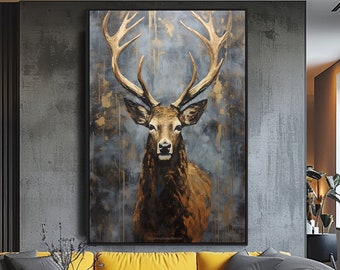 Deer, Reindeer, 100% Hand Painted, Textured Painting, Acrylic Abstract Oil Painting, Wall Decor Living Room, Office Wall Art