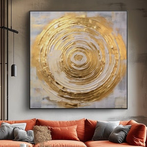Gold Circle, Beige, 100% Hand Painted, Textured Painting, Acrylic Abstract Oil Painting, Wall Decor Living Room, Office Wall Art