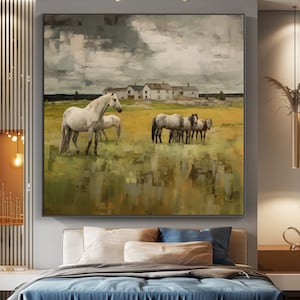 Horse Farm, 100% Hand Painted, Textured Painting, Acrylic Abstract Oil Painting, Wall Decor Living Room, Office Wall Art