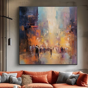 Original Handmade Art, City Abstract Painting on Canvas, Acrylic Painting, Modern Textured Canvas, Home, Living Room and Office Wall Art