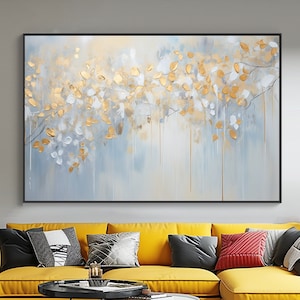 Tree with Golden Leaves, 100% Hand Painted, Textured Painting, Acrylic Abstract Oil Painting, Wall Decor Living Room, Office Wall Art