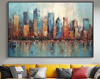 City View Oil Painting, 100% Handmade, Landscape Painting, Textured Painting, Acrylic Abstract Oil Painting, New York City Oil Painting