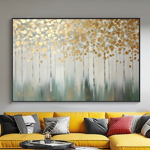 Tree With Golden Leaves, 100% Hand Painted, Textured Painting, Acrylic Abstract Oil Painting, Wall Decor Living Room, Office Wall Art