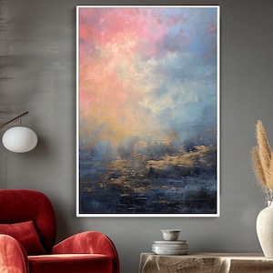 Pink, Sky and Ocean, 100% Hand Painted, Textured Painting, Acrylic Abstract Oil Painting, Wall Decor Living Room, Office Wall Art