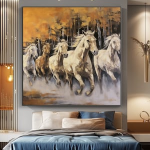 Horses Running in the Forest, 100% Hand Painted, Textured Painting, Acrylic Abstract Oil Painting, Wall Decor Living Room, Office Wall Art