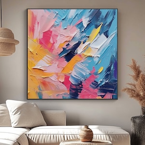 Colorful, Pink, Blue, Orange, 100% Hand Painted, Textured Painting, Acrylic Abstract Oil Painting, Wall Decor Living Room, Office Wall Art