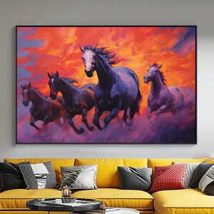 Horses Running at Sunset, 100% Hand Painted, Textured Painting, Acrylic Abstract Oil Painting, Wall Decor Living Room, Office Wall Art