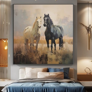 Horse Oil Painting, 100% Hand Painted, Textured Painting, Acrylic Abstract Oil Painting, Wall Decor Living Room, Office Wall Art