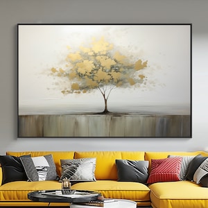 Golden Tree, 100% Hand Painted, Textured Painting, Acrylic Abstract Oil Painting, Wall Decor Living Room, Office Wall Art