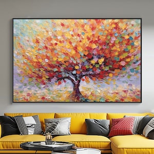 Colorful Tree Painting, 100% Hand Painted, Textured Painting, Acrylic Abstract Oil Painting, Wall Decor Living Room, Office Wall Art