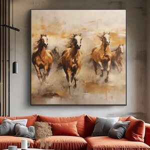 Herd of Horses Running, 100% Hand Painted, Textured Painting, Acrylic Abstract Oil Painting, Wall Decor Living Room, Office Wall Art