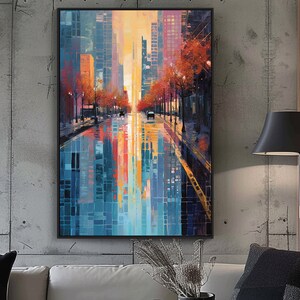 Dipinto di paesaggio urbano, dipinto a mano al 100%, dipinto strutturato, dipinto a olio astratto acrilico, decorazione murale per soggiorno, decorazione murale per ufficio