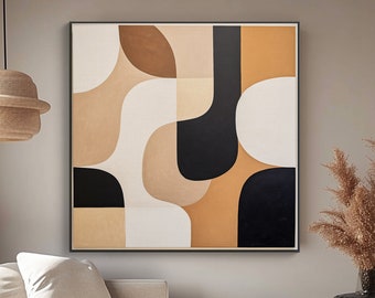 Orange und Beige, 100% handgemacht, abstraktes Ölgemälde der geometrischen Form, strukturierte Malerei, Acrylkunst, Wanddekor Wohnzimmer, Bürowand