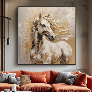 White Horse, 100% Hand Painted, Textured Painting, Acrylic Abstract Oil Painting, Wall Decor Living Room, Office Wall Art