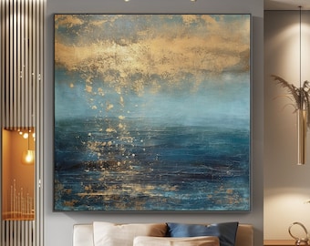 Original Large Blue Ocean, 100% Hand Painted, Textured Painting, Acrylic Abstract Oil Painting, Wall Decor Living Room, Office Wall Art