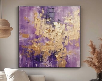 Abstract Gold and Purple Art Oil Painting, 100% Hand Painted, Textured Painting, Acrylic Abstract Oil Painting, Office Wall Art