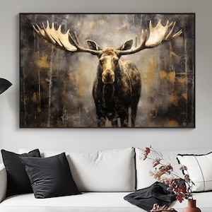 Gold and Black, Deer, 100% Hand Painted, Textured Painting, Acrylic Abstract Oil Painting, Wall Decor Living Room, Office Wall Art
