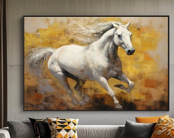 Cheval courant dans le désert, 100 % peint à la main, tableau texturé, peinture à l'huile abstraite acrylique, décoration murale de salon, oeuvre d'art murale de bureau