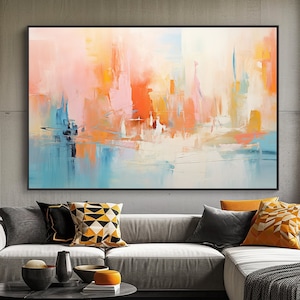 Colorful, Pink, Blue, Orange, 100% Hand Painted, Textured Painting, Acrylic Abstract Oil Painting, Wall Decor Living Room, Office Wall Art