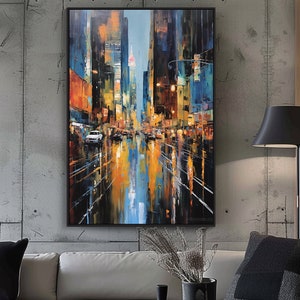 New York, Città, Dipinto a olio, Dipinto a mano al 100%, Dipinto strutturato, Dipinto a olio astratto acrilico, Decorazione murale per soggiorno, Decorazione murale per ufficio