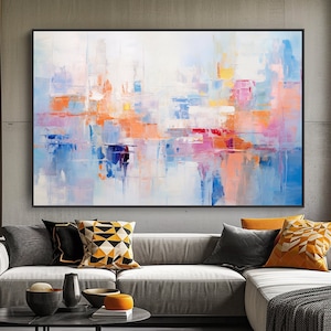 Colorful, Pink, Blue, Orange, 100% Hand Painted, Textured Painting, Acrylic Abstract Oil Painting, Wall Decor Living Room, Office Wall Art