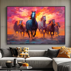 Running Horses Painting, 100% Hand Painted, Textured Painting, Acrylic Abstract Oil Painting, Wall Decor Living Room, Office Wall Art