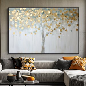 Golden Tree, 100% Hand Painted, Textured Painting, Acrylic Abstract Oil Painting, Wall Decor Living Room, Office Wall Art