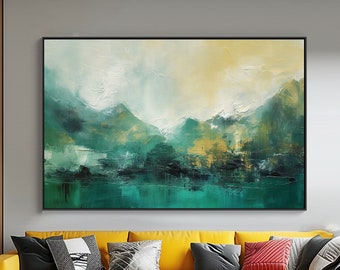 Original Green Ocean Abstract Painting Oil Canvas Landscape Art, Stylish Home Or Office Decor,Elegant Home Decor,Unique Gift For Art Lovers