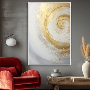 Gold and White, 100% Hand Painted, Textured Painting, Acrylic Abstract Oil Painting, Wall Decor Living Room, Office Wall Art
