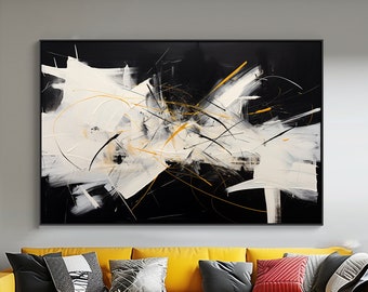 Harmonieus zwart-wit, 100% handgeschilderd, getextureerd schilderen, acryl abstract olieverfschilderij, wanddecoratie woonkamer, kantoor kunst aan de muur