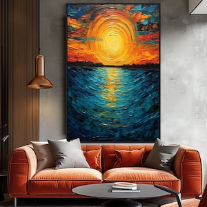 Sunrise Painting, Sea, 100% Hand Painted, Textured Painting, Acrylic Abstract Oil Painting, Wall Decor Living Room, Office Wall Art