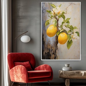 Lemon Branch, Yellow, Green, 100% Hand Painted, Textured Painting, Acrylic Abstract Oil Painting, Wall Decor Living Room, Office Wall Art