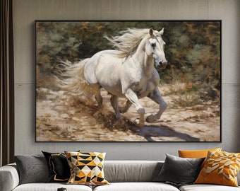 White Horse, 100% Hand Painted, Textured Painting, Acrylic Abstract Oil Painting, Wall Decor Living Room, Office Wall Art